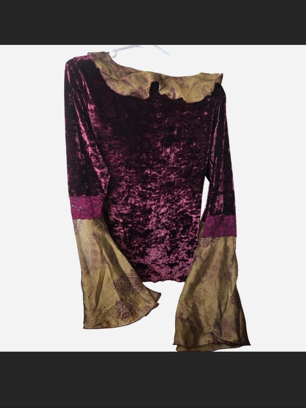 Vintage Wet Seal Y2K Whimsigoth Velvet Bell Sleeve Top L - Picture 6 of 8